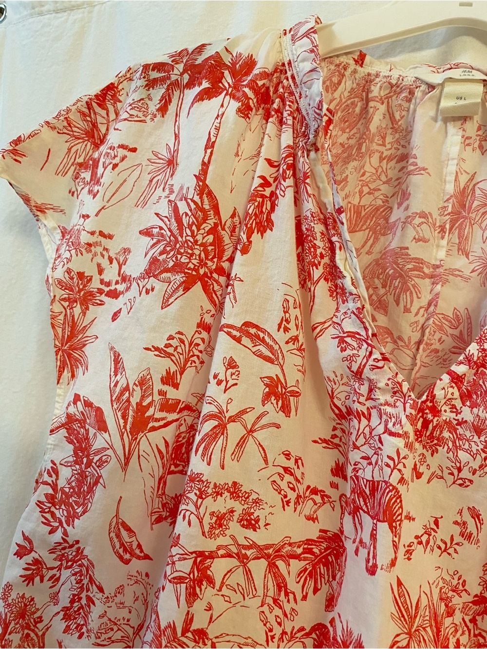 H&M Red & White Cotton Short Sleeve Lightweight Pullover W/Tie. EUC. Sz Lg. - Picture 3 of 14